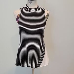 WHBM Sleeveless Black & White Striped Top S
